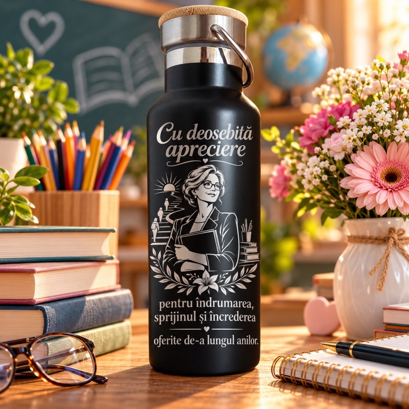 Termos Gravat Negru 500 ml – Cadou Profesoară sau Dirigintă | Giftopolis