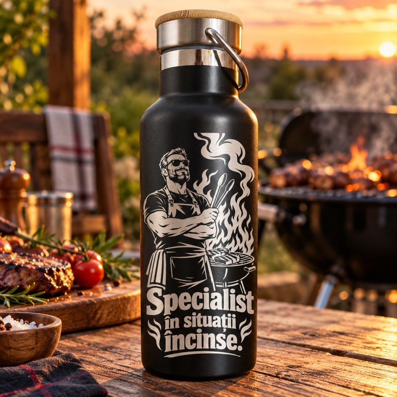 Termos Gravat Negru 500 ml „Specialist în Situații Încinse” | Giftopolis