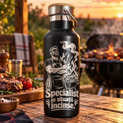 Termos Gravat Negru 500 ml „Specialist în Situații Încinse” | Giftopolis