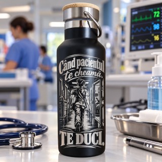 Termos Gravat Negru 500 ml – Cadou Asistentă Medicală | Giftopolis