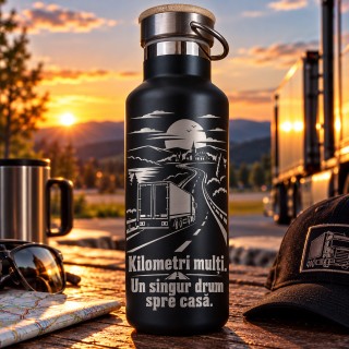 Termos Gravat Negru 500 ml „Kilometri Mulți” – Cadou Șofer TIR | Giftopolis
