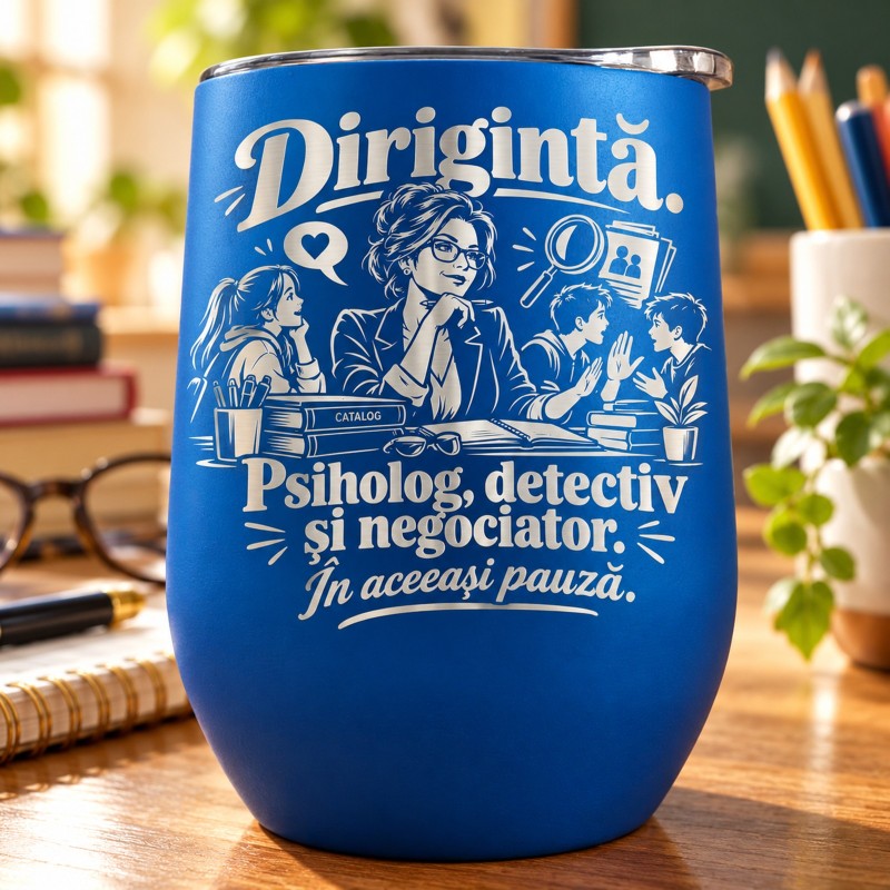 Pahar de Vin Gravat Albastru 360 ml – Cadou Dirigintă | Giftopolis