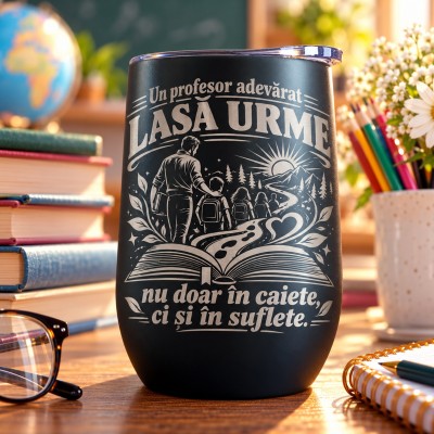 Pahar de Vin Gravat Negru 360 ml – Cadou Profesor | Giftopolis