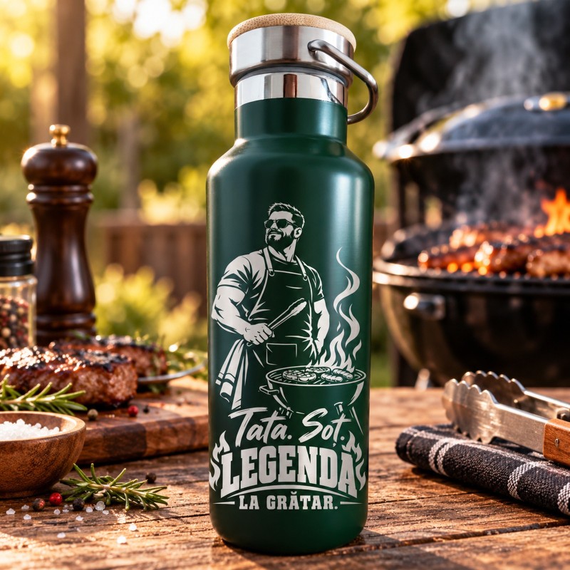 Termos Gravat Verde 500 ml „Tată. Soț. Legendă la Grătar” | Giftopolis