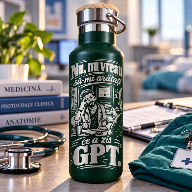                  Termos Gravat Verde 500 ml „Ce a Zis GPT” – Cadou Medic | Giftopolis
               