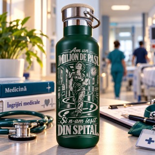Termos Gravat Verde 500 ml „Un Milion de Pași” | Colecția Eroi în Halat