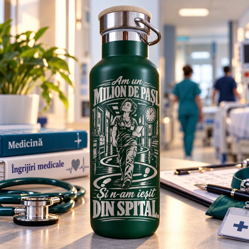                  Termos Gravat Verde 500 ml „Un Milion de Pași” | Colecția Eroi în Halat
               