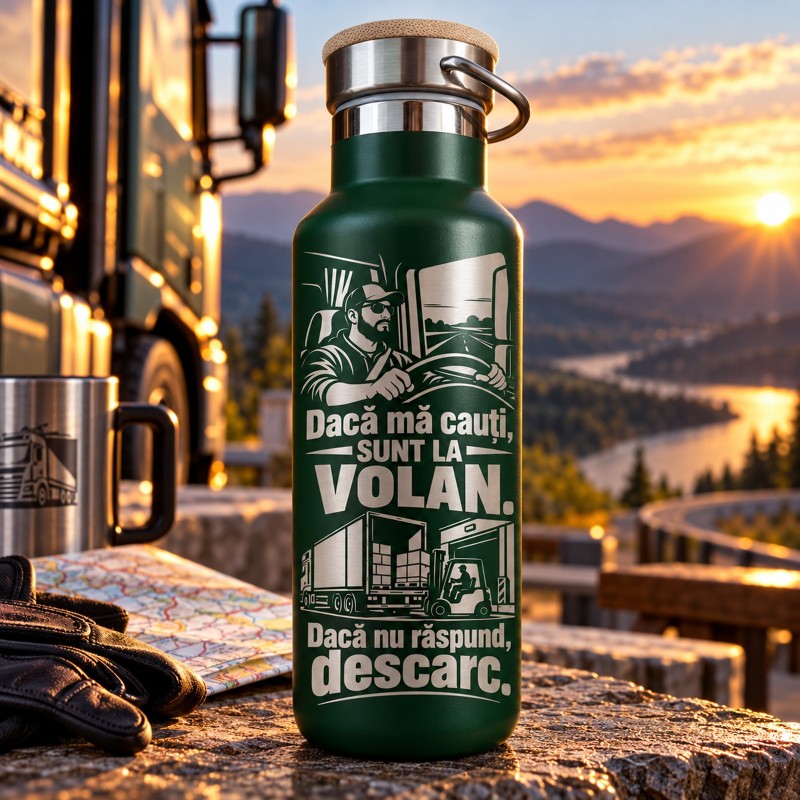 Termos Gravat Verde 500 ml „Sunt la Volan” – Șofer TIR | Giftopolis