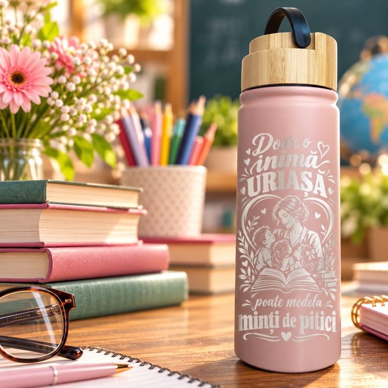                  Termos Gravat Roz 500 ml „Inimă Uriașă” – Cadou Învățătoare| Giftopolis
               