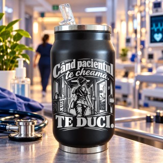 Doză Termică Gravată Neagră 250 ml – Cadou Medic și Asistentă | Giftopolis