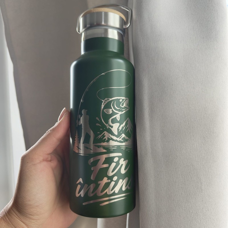 Termos personalizat „Fir întins!” 500ml – cadou pescari inox