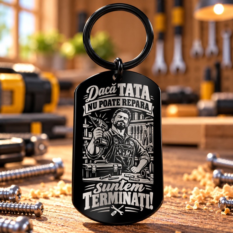                  Breloc Army Negru „Dacă Tata Nu Poate Repara” | Colecția Meșterul Casei
               