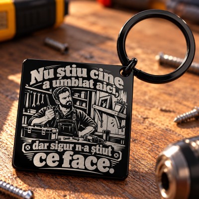 Breloc Negru Gravat „Nu Știu Cine a Umblat Aici” | Meșterul Casei