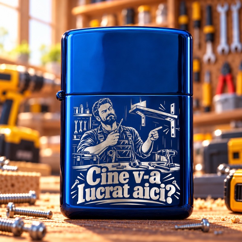                  Brichetă Albastră Gravată „Cine V-a Lucrat Aici?” | Meșterul Casei
               
