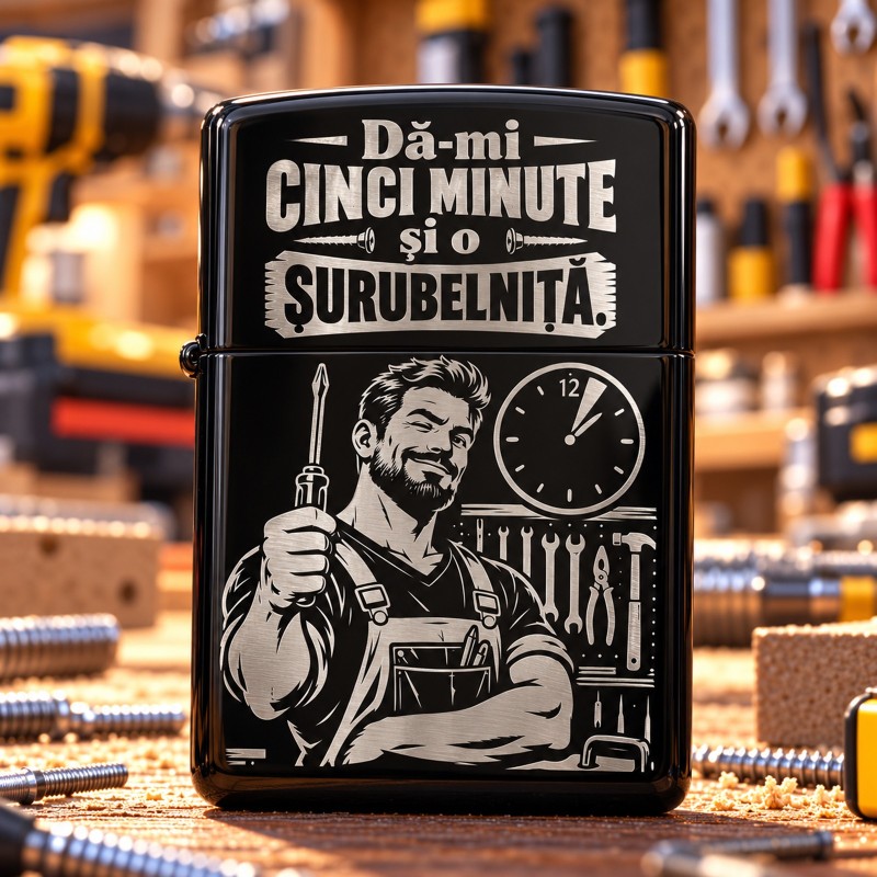                  Brichetă Neagră Gravată „Dă-mi Cinci Minute” | Meșterul Casei
               