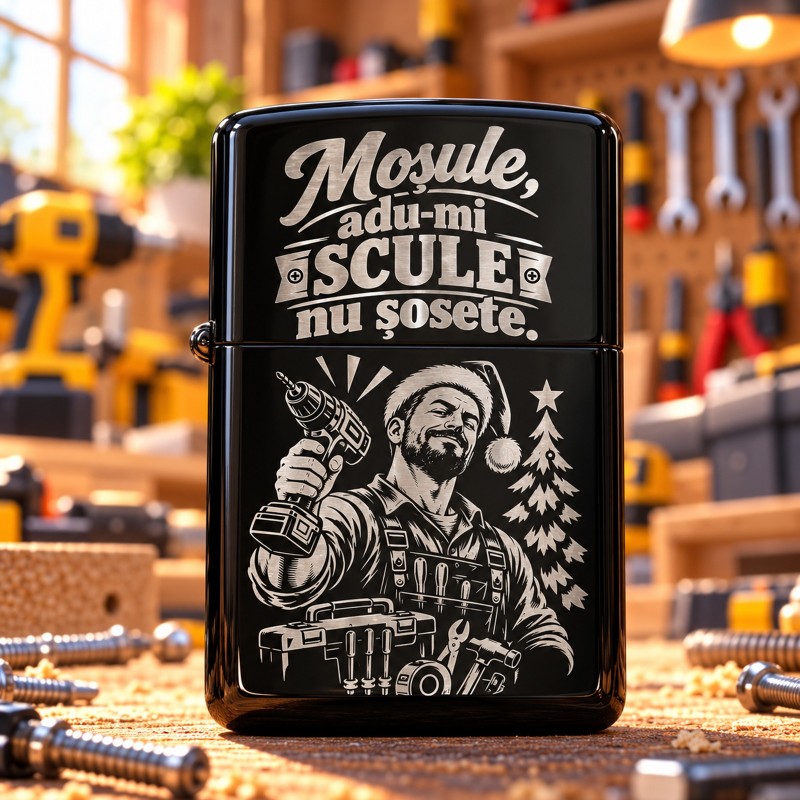 Brichetă Neagră Gravată „Moșule, Adu-mi Scule, Nu Șosete!” | Giftopolis
