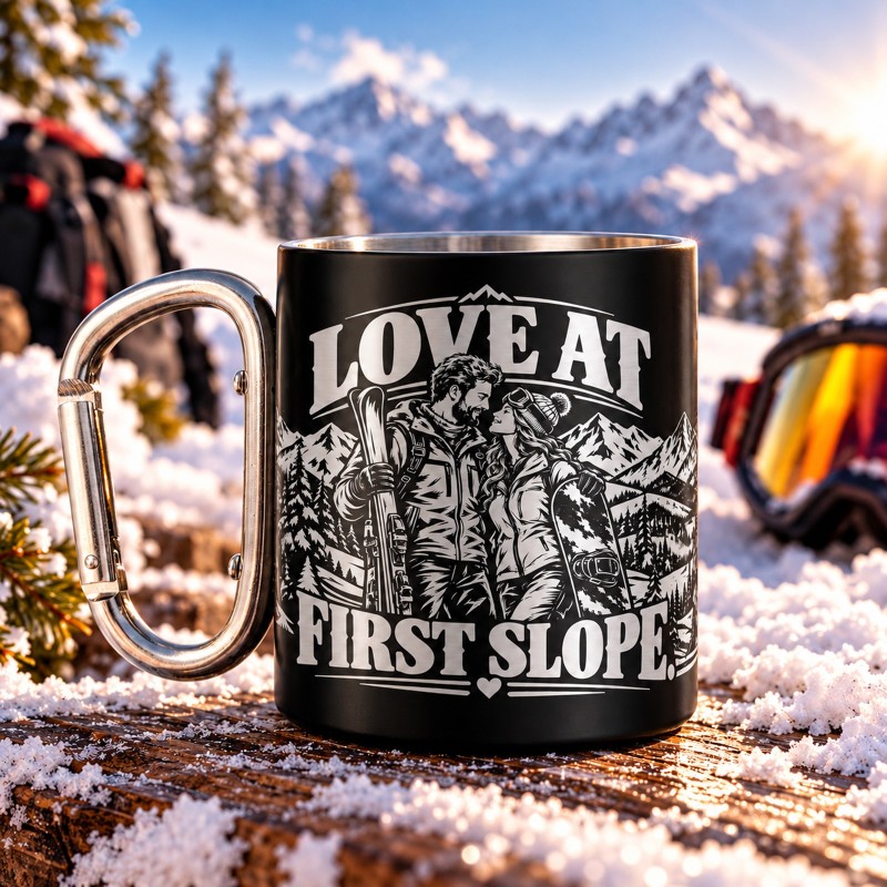                  Cană Carabinieră Neagră „Love at First Slope” | Born for Snow
               