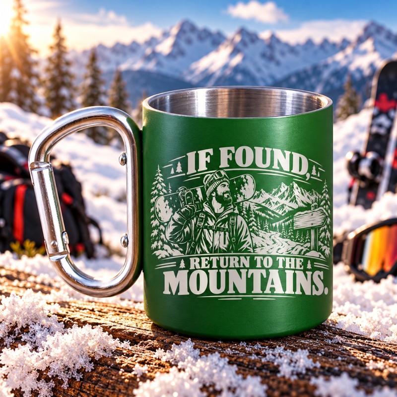                  Cană Carabinieră Verde „If Found, Return to the Mountains” | Born for Snow
               