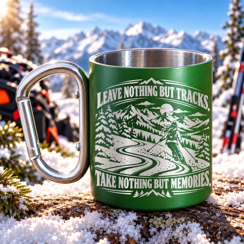 Cană Carabinieră Verde „Leave Nothing But Tracks” | Born for Snow