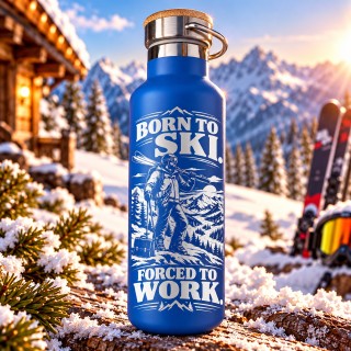 Termos Albastru 500 ml „Born to Ski, Forced to Work” | Born for Snow