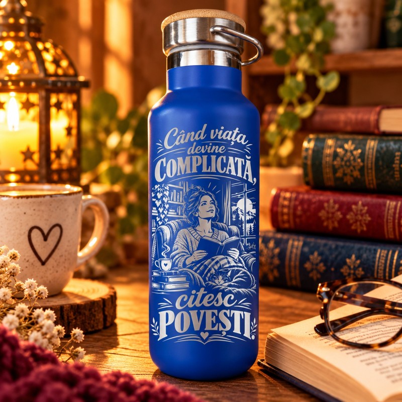 Termos Gravat Albastru 500 ml „Când Viața Devine Complicată” | Giftopolis