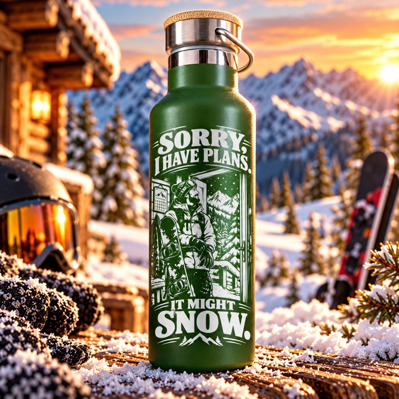                  Termos Verde 500 ml „Sorry, I Have Plans. It Might Snow.” | Born for Snow
               