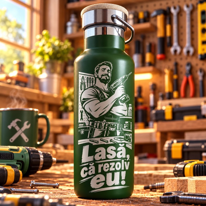                  Termos Verde 500 ml „Lasă, Că Rezolv Eu!” | Meșterul Casei
               
