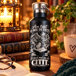 Termos Gravat Negru 500 ml „Am Trăit o Mie de Vieți” | Giftopolis