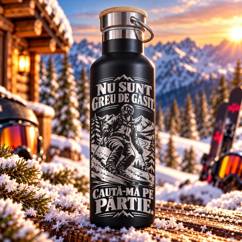                  Termos Negru 500 ml „Nu Sunt Greu de Găsit” | Born for Snow
               