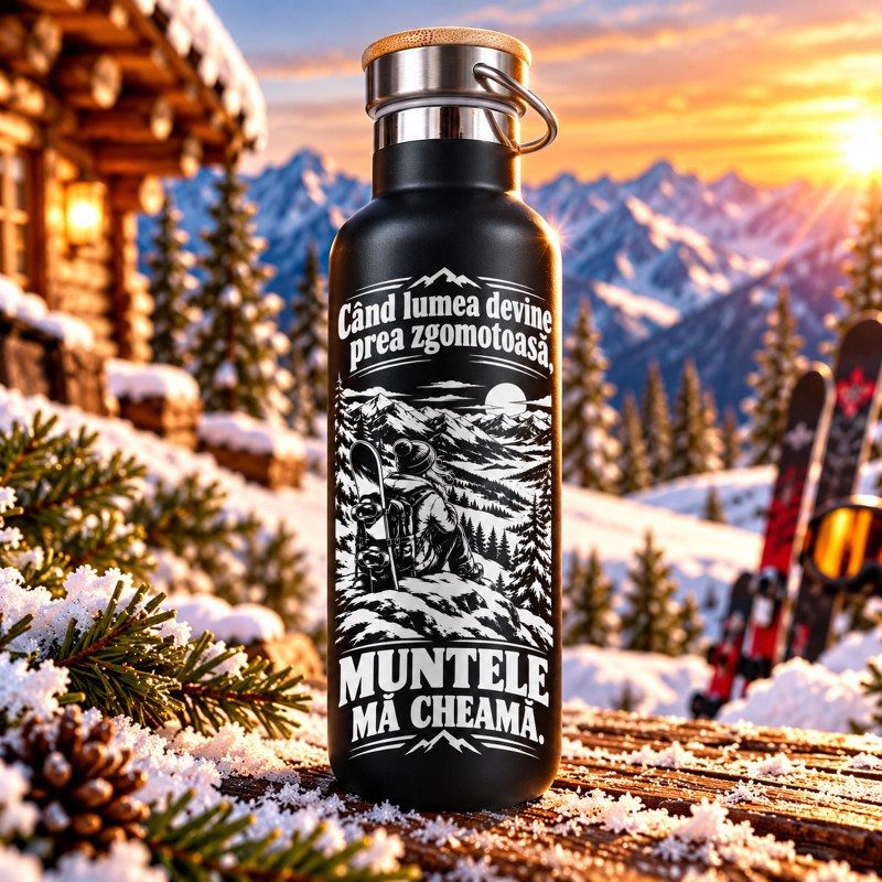                  Termos Negru 500 ml „Muntele Mă Cheamă” | Born for Snow
               