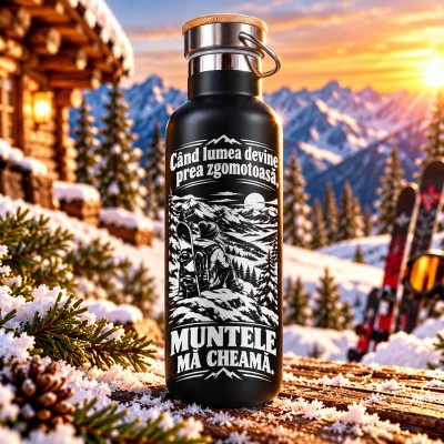 Termos Negru 500 ml „Muntele Mă Cheamă” | Born for Snow