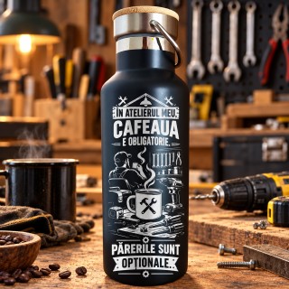 Termos Negru 500 ml „Cafeaua e Obligatorie” | Meșterul Casei