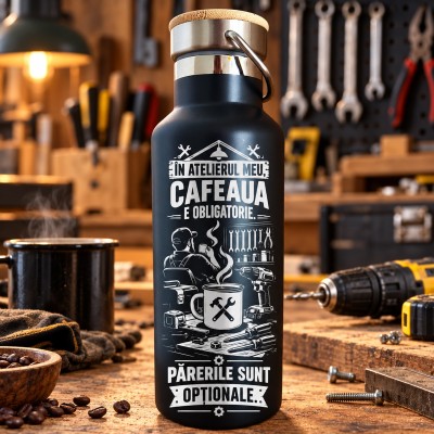 Termos Negru 500 ml „Cafeaua e Obligatorie” | Meșterul Casei