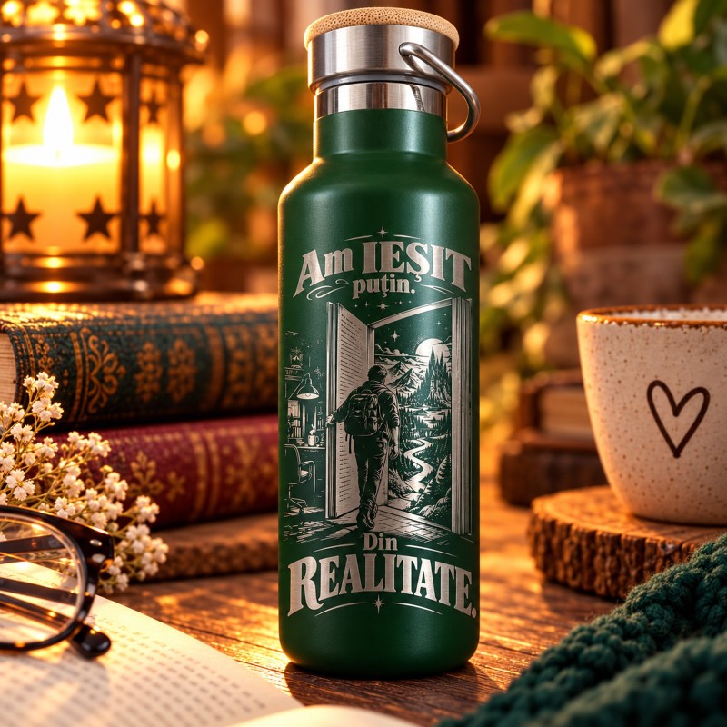 Termos Gravat Verde 500 ml „Am Ieșit Puțin” – Book Lover | Giftopolis