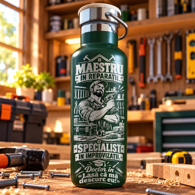                  Termos Verde 500 ml „Maestru în Reparații” | Meșterul Casei
               