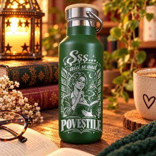 Termos Gravat Verde 500 ml „Aici Se Aud Poveștile” | Giftopolis