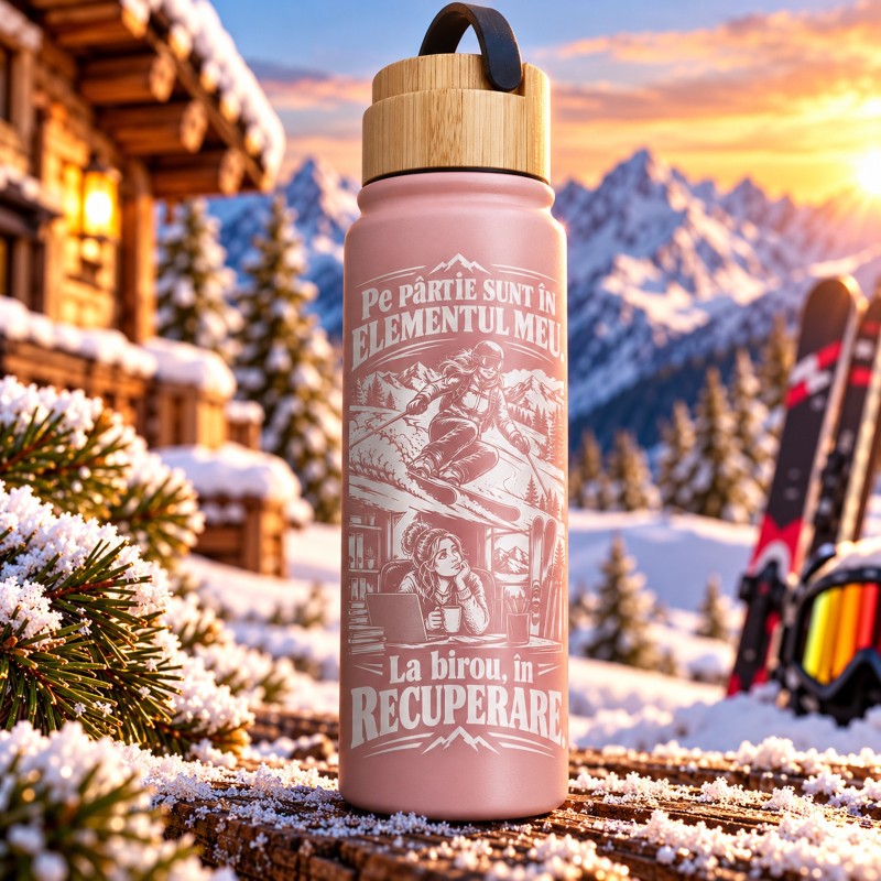 Termos Roz 500 ml „Pe Pârtie Sunt în Elementul Meu” | Born for Snow