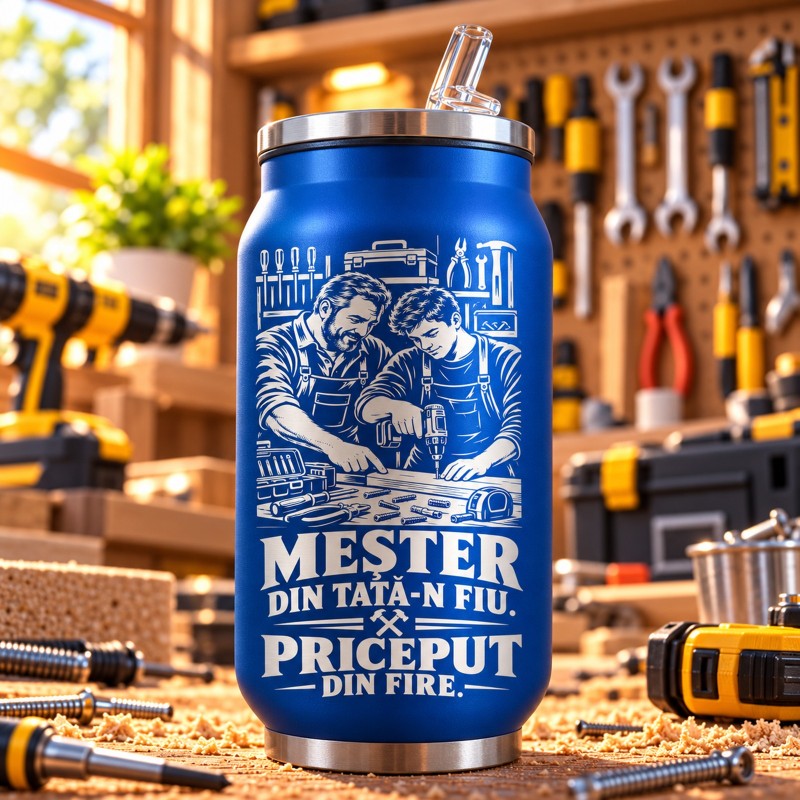 Cană tip Doză Albastră 250 ml „Meșter din Tată-n Fiu” | Meșterul Casei