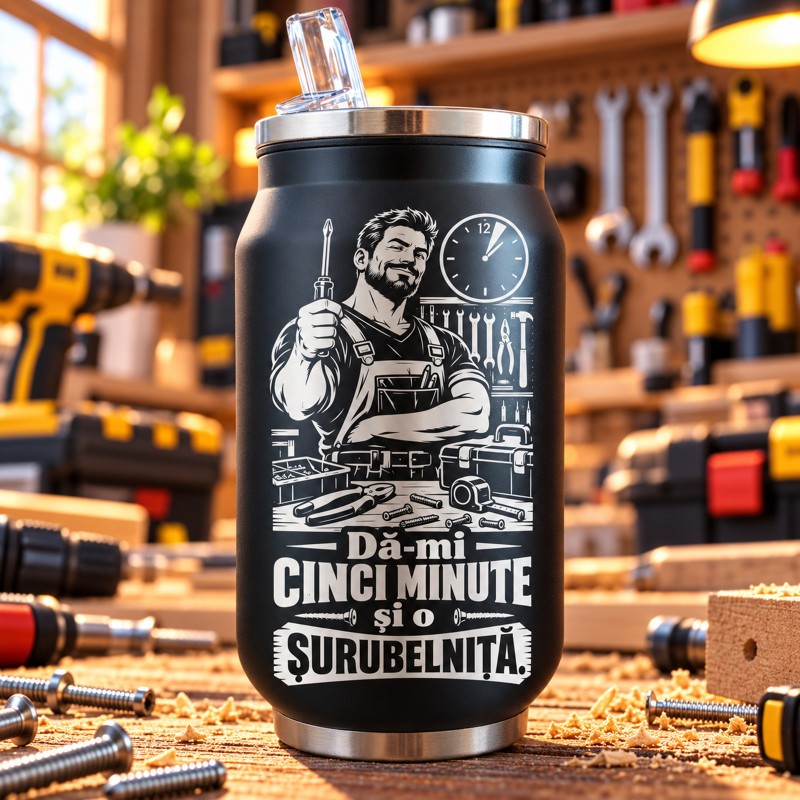                  Cană tip Doză Neagră 250 ml „Dă-mi Cinci Minute” | Meșterul Casei
               