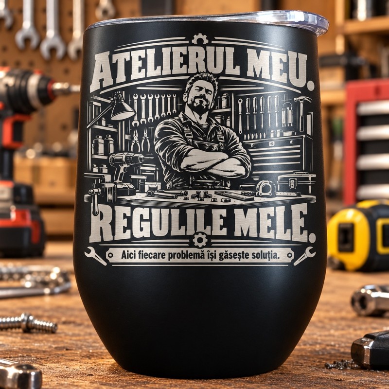                  Pahar de Vin Negru 360 ml „Atelierul Meu. Regulile Mele.” | Meșterul Casei
               