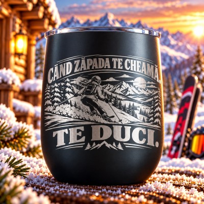Pahar de Vin Negru 360 ml „Când Zăpada Te Cheamă” | Born for Snow