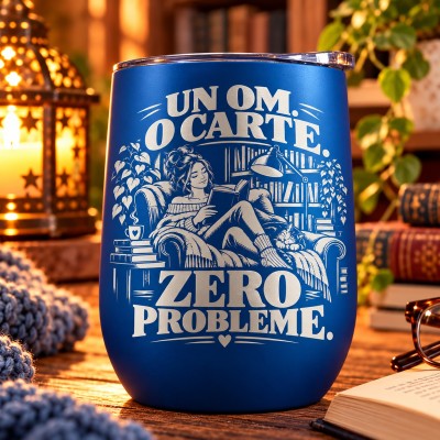 Pahar de Vin Gravat Albastru 360 ml „Un Om. O Carte.” | Giftopolis