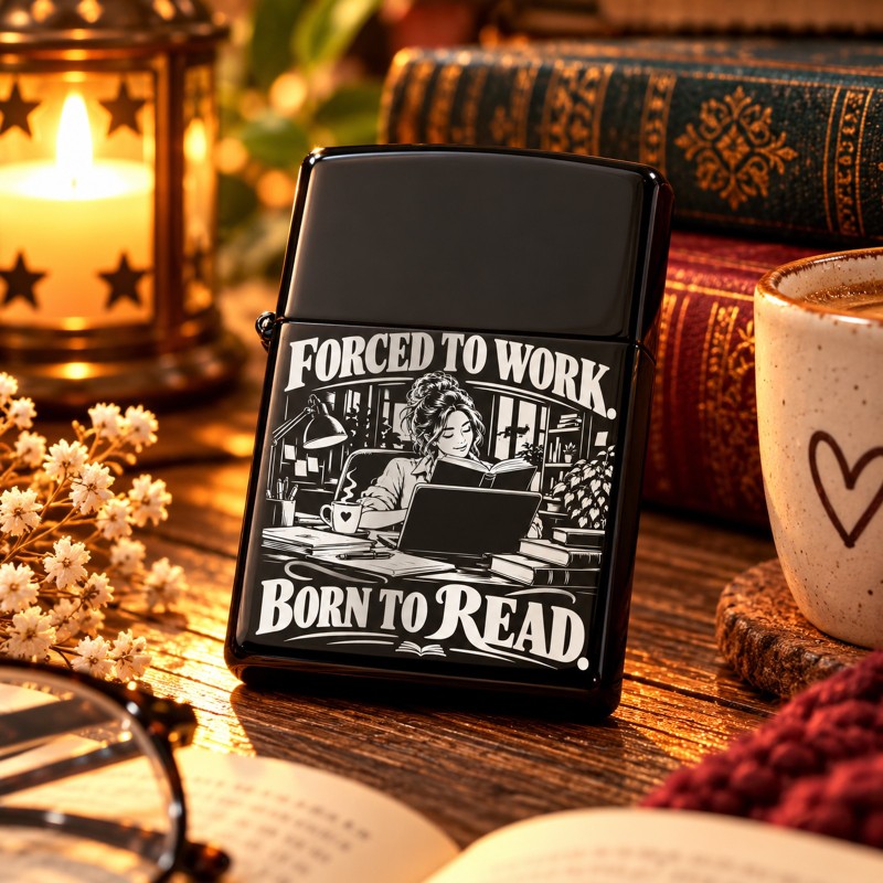                  Brichetă Gravată Neagră „Forced to Work. Born to Read” | Book Lover
               