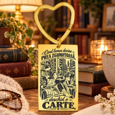 Breloc Auriu Gravat „Deschid o Carte” | Book Lover – Giftopolis