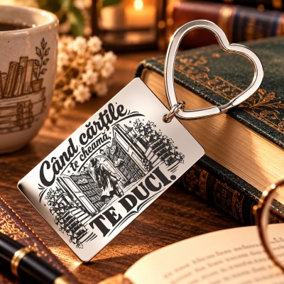 Breloc Argintiu Gravat „Când Cărțile Te Cheamă” | Book Lover