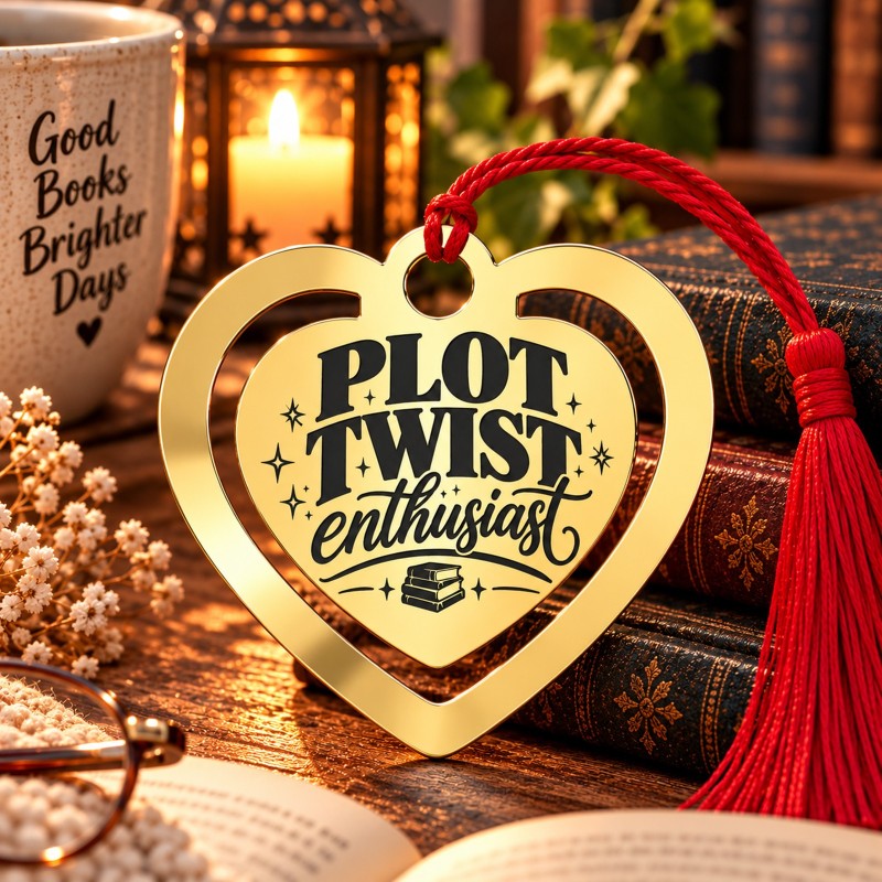                  Semn de Carte Auriu Inimă „Plot Twist Enthusiast” | Book Lover
               