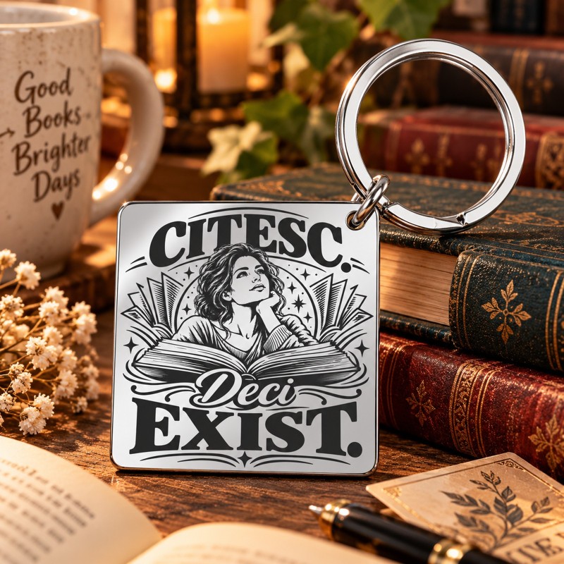                  Breloc Inox Argintiu „Citesc. Deci Exist.” | Book Lover
               