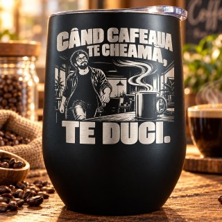 Termos tip Pahar Vin Negru 360 ml „Când Cafeaua Te Cheamă”