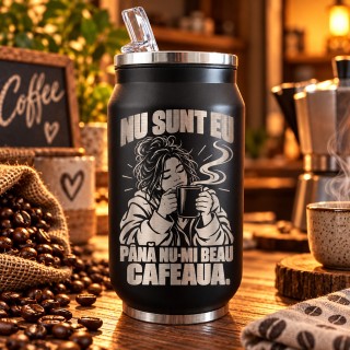 Termos tip Doză Negru 250 ml „Nu Sunt Eu Până Nu-mi Beau Cafeaua”