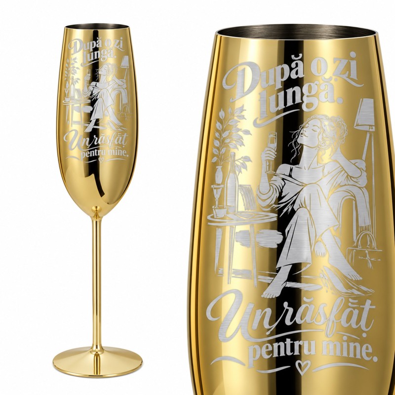Pahar inox pentru Șampanie Auriu 250 ml „După O Zi Lungă”